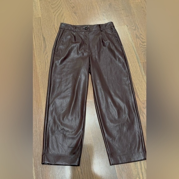The Reset | R Label Slouchy Vegan Leather Trouser in Chocolate Burgundy Size S - Picture 8 of 17